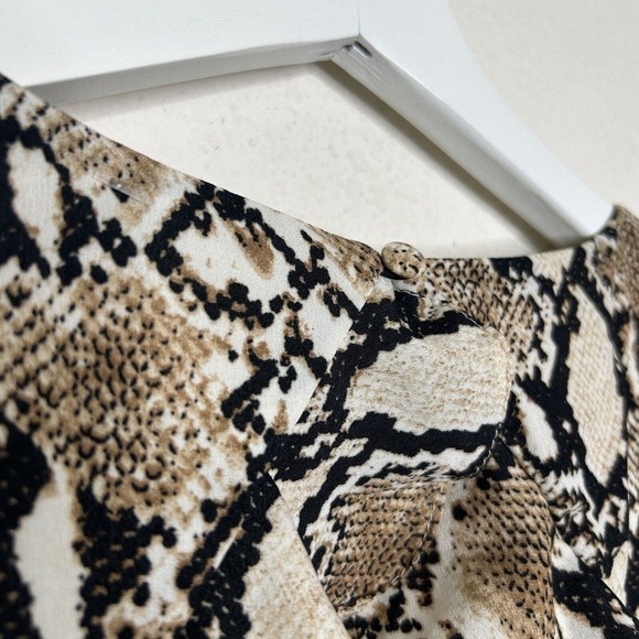 Scully Snakeskin Ruffle Open Back 3/4 Sleeved Tan Dress S - Picture 9 of 13